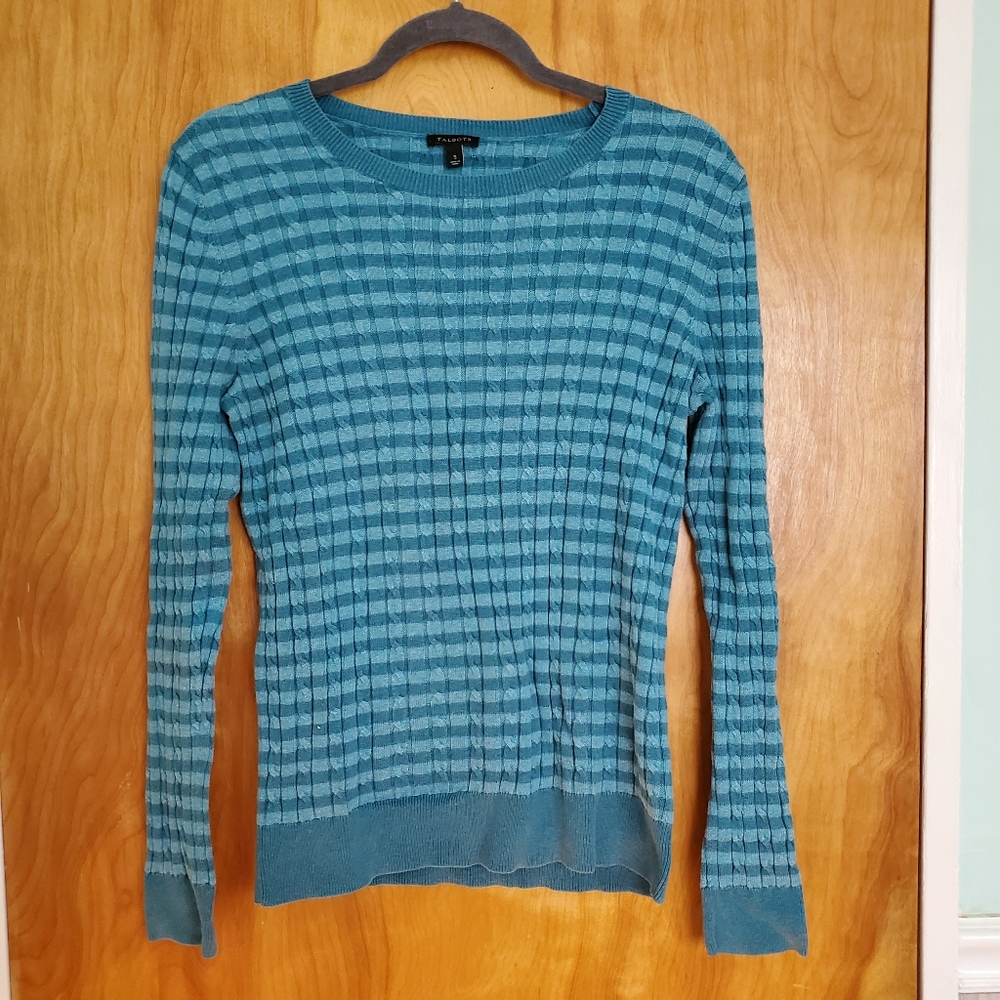 Talbots Striped Cable Knit Pullover Sweater Blue Crew Neck Women's Sz S